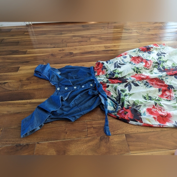 Floral Print Denim Dress Sleeveless Summer - Picture 2 of 5